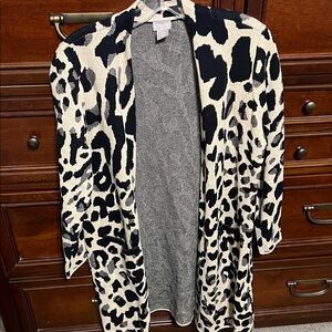 Chico's Bold Black and Cream Animal Print Cardigan